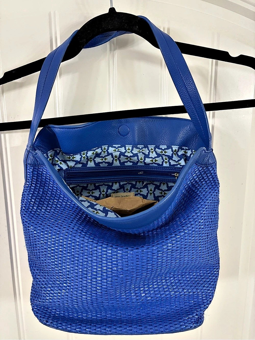 Vera Bradley Beaucoup Blue Woven Straw Slouchy Bucket Shoulder Bag Shoulder Bag